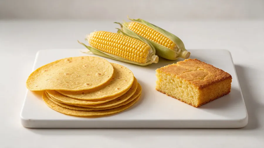 Tortilhas, espigas e bolo de milho